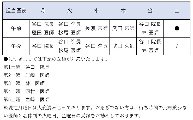 診療担当医スケジュール