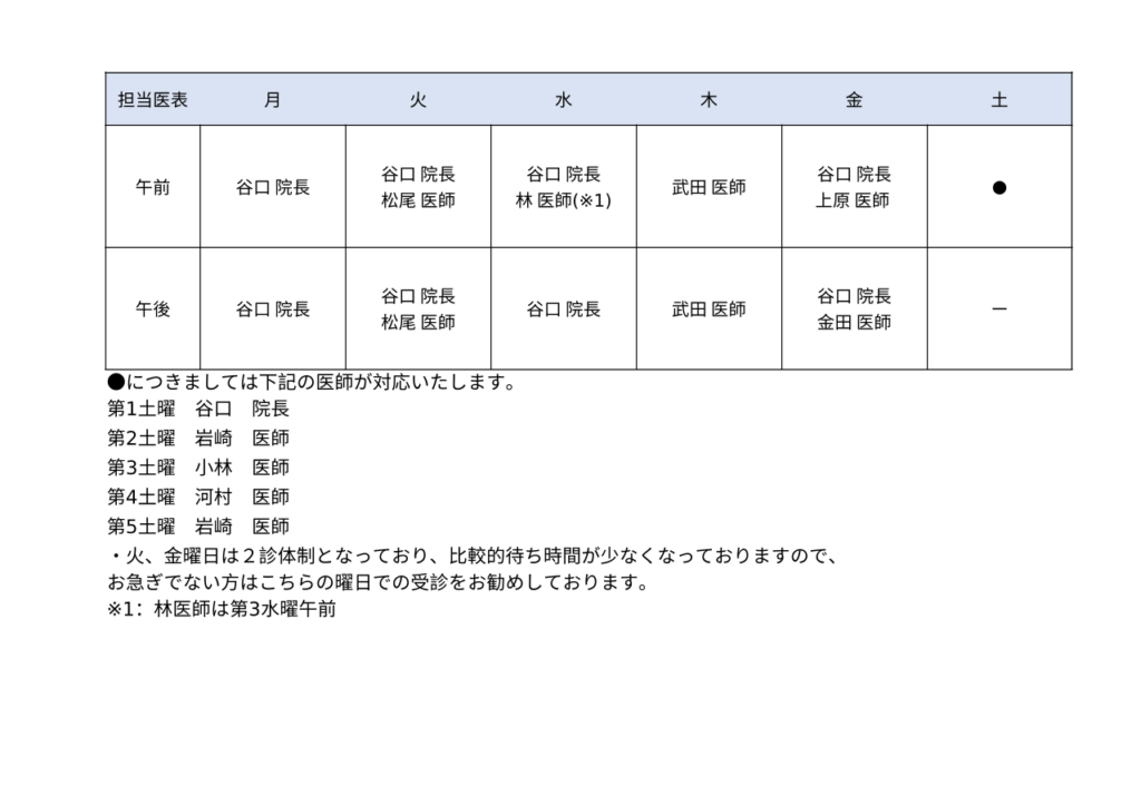診療担当医スケジュール
